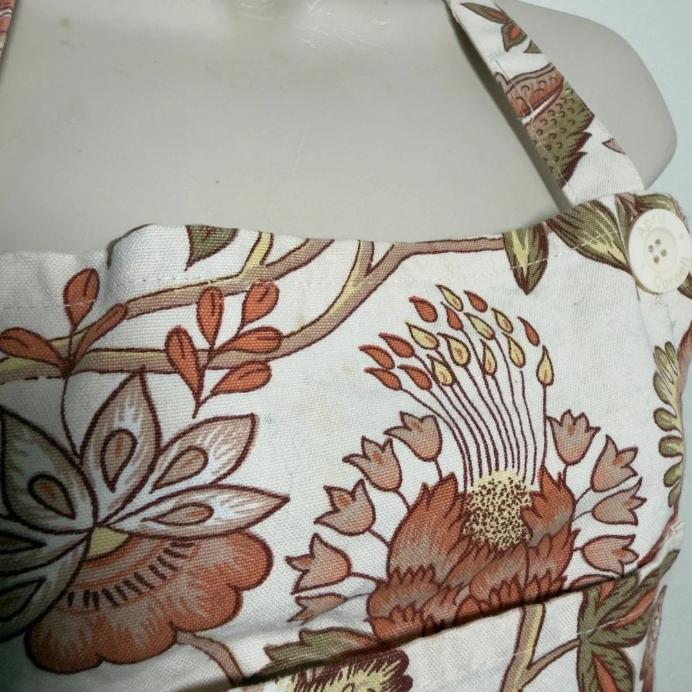 April Cornell Women Floral Paisley Apron Adjustable Tan Pink Cottagecore Tradwif